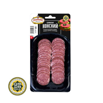 Сервелат Конский т.м. Первомайские Деликатесы, вар-коп, нарезка в/у, 0,1кг, шт